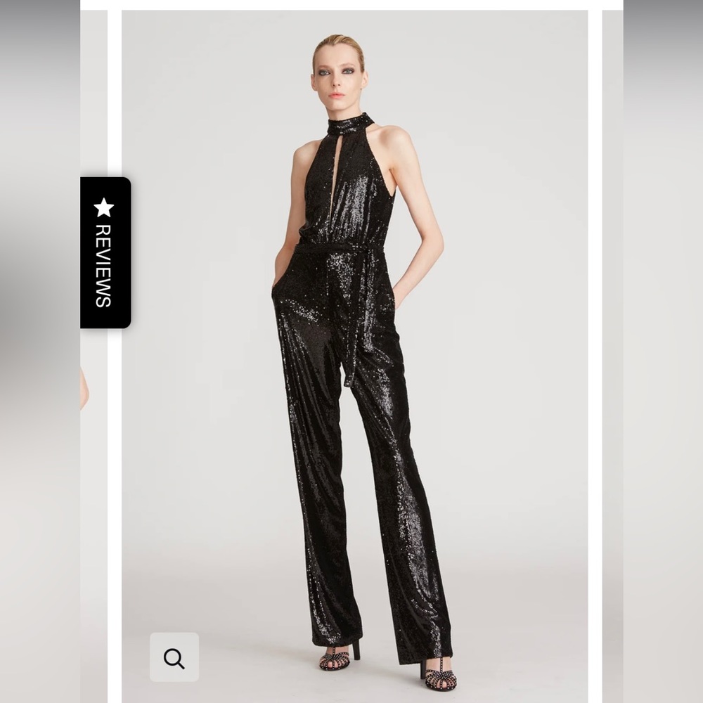 Halston Black Sequin Jumpsuit
